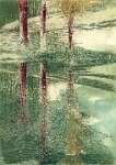 kington  'Kington Pond' - 1987 image size 26 x 36 cms - 1 deep etched plate, proofed in combination of intaglio and relief on Velin Arches paper.